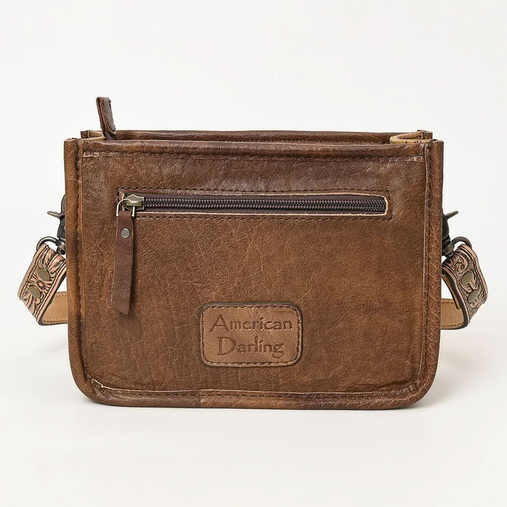 American Darling ADBG1460 Cross Body Hand Tooled Hair On Genuine Leather women bag western handbag purse