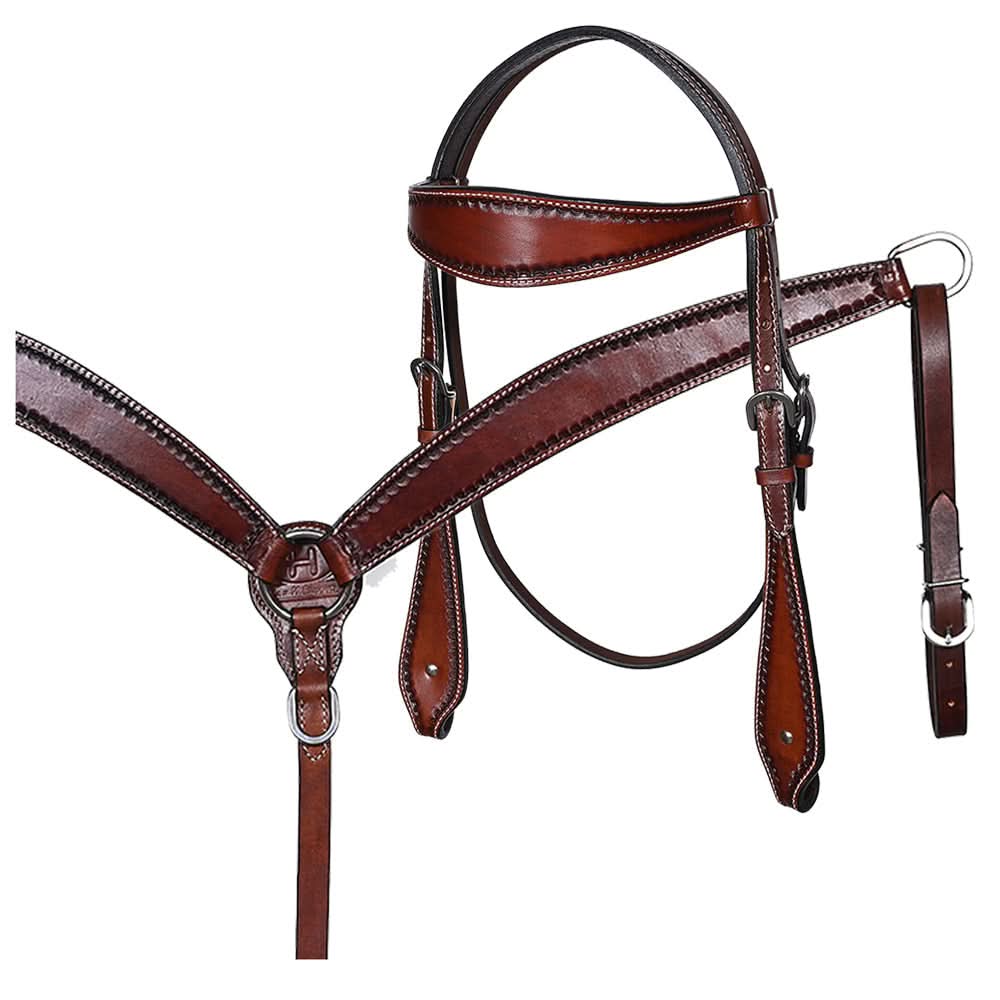 Bar H Equine Western Leather Headstall & Breast Collar Dark Brown