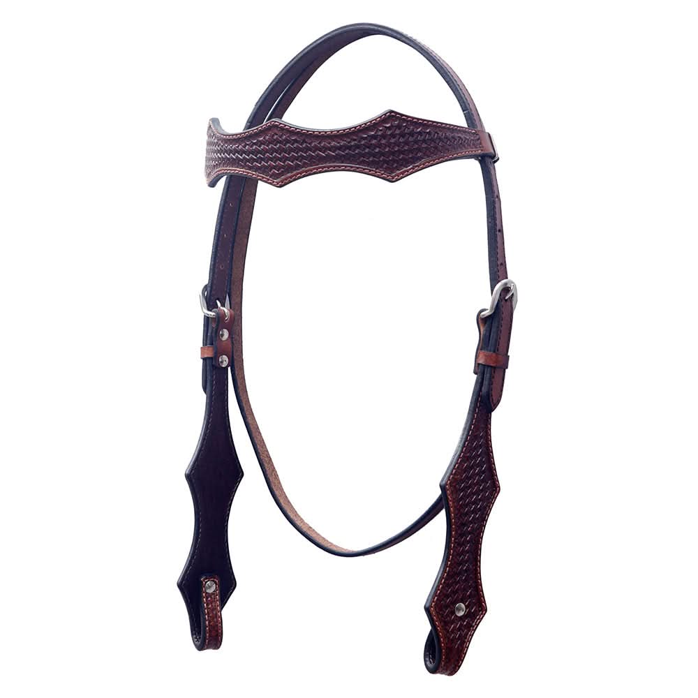 Bar H Equine Western Leather Headstall & Breast Collar Basket Weave Dark Brown