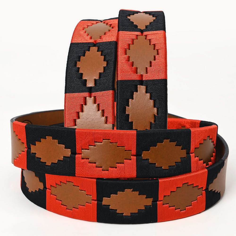 BAR H EQUINE Western Genuine Leather Men And Women Brown Belt Embroidered Red & Black