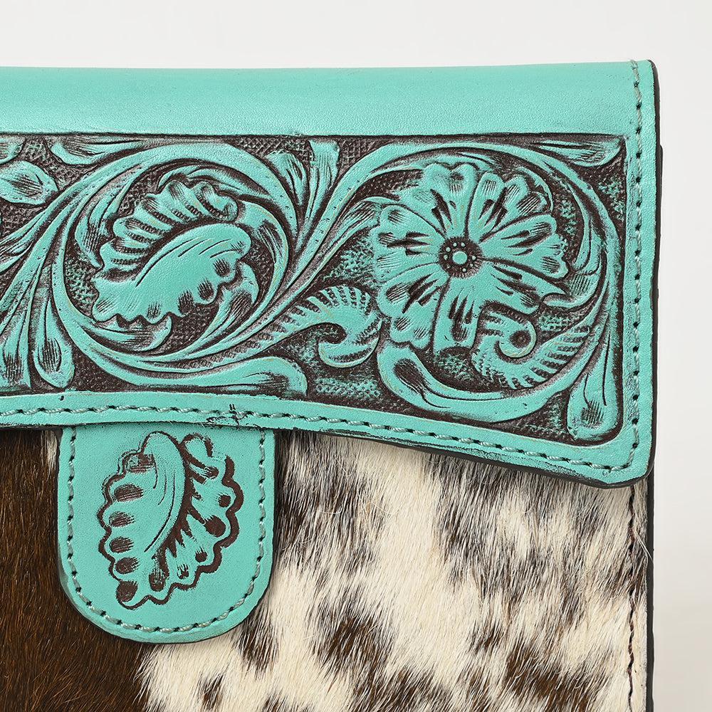 American Darling Adbgz842B Wallet Hand Tooled Hair-On Genuine Leather Women Bag Western Handbag Purse