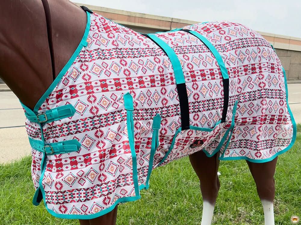 66 In - 84 In Hilason Horse Fly Sheet Uv Protect Mesh Bug Mosquito Summer White Aztec