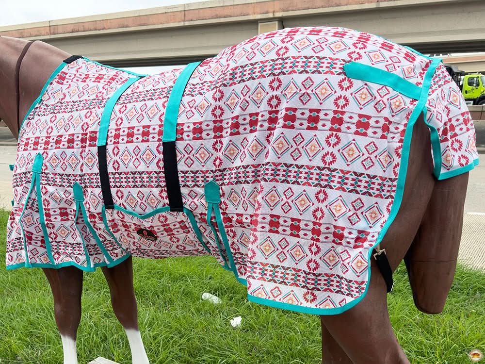 66 In - 84 In Hilason Horse Fly Sheet Uv Protect Mesh Bug Mosquito Summer White Aztec