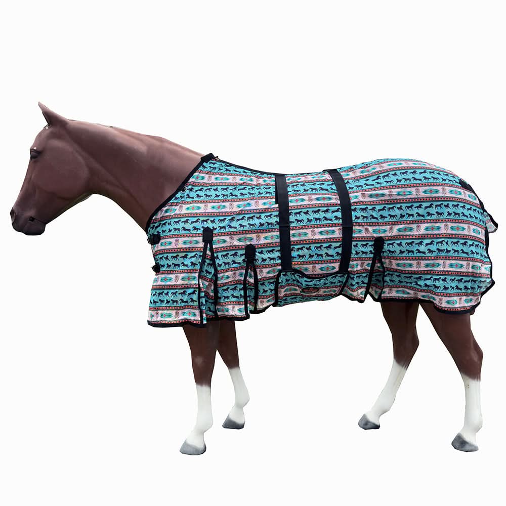 69 In - 84 In Hilason Horse Fly Sheet Uv Protect Mesh Bug Mosquito Summer White Turquoise