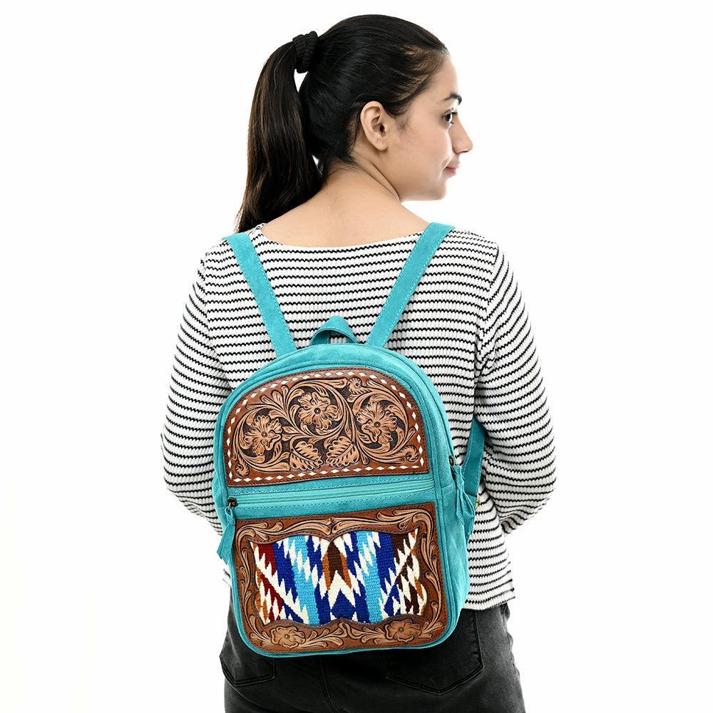 American Darling Adbga581 Backpack Hand Tooled Upcycled Wool Genuine Leather Women Bag Western Handbag Purse