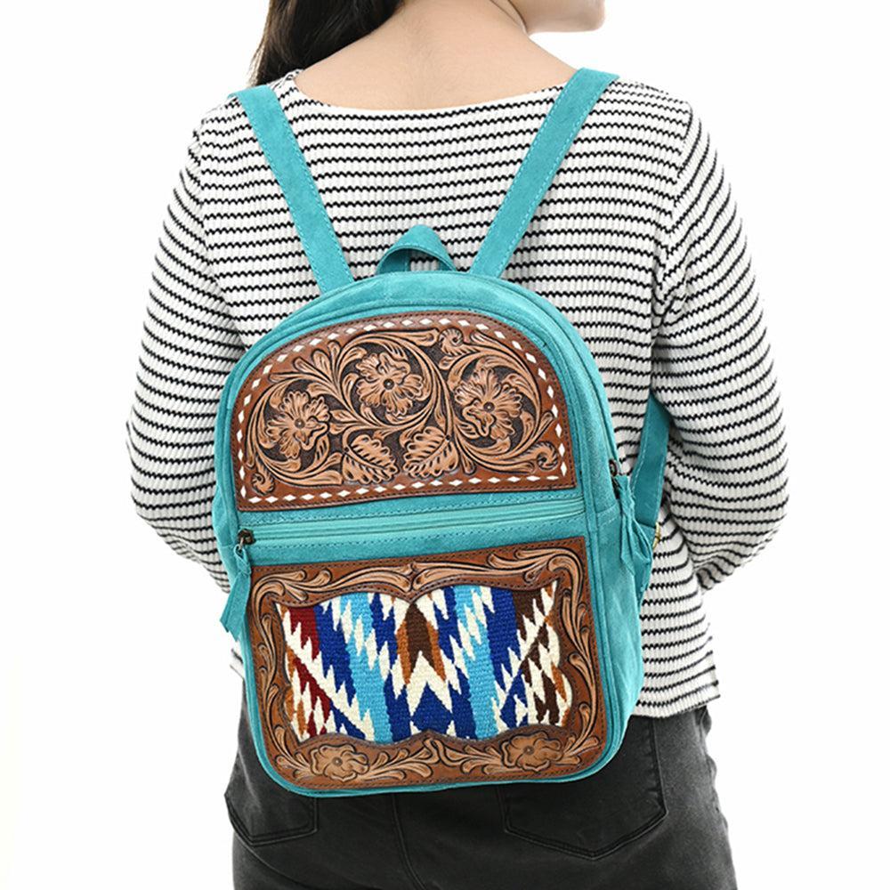 American Darling Adbga581 Backpack Hand Tooled Upcycled Wool Genuine Leather Women Bag Western Handbag Purse