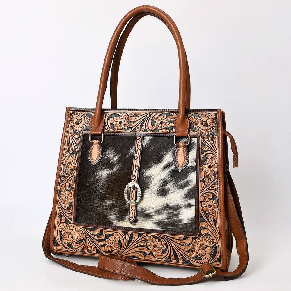American Darling Adbga584 Tote Hand Tooled Hair-On Genuine Leather Women Bag Western Handbag Purse