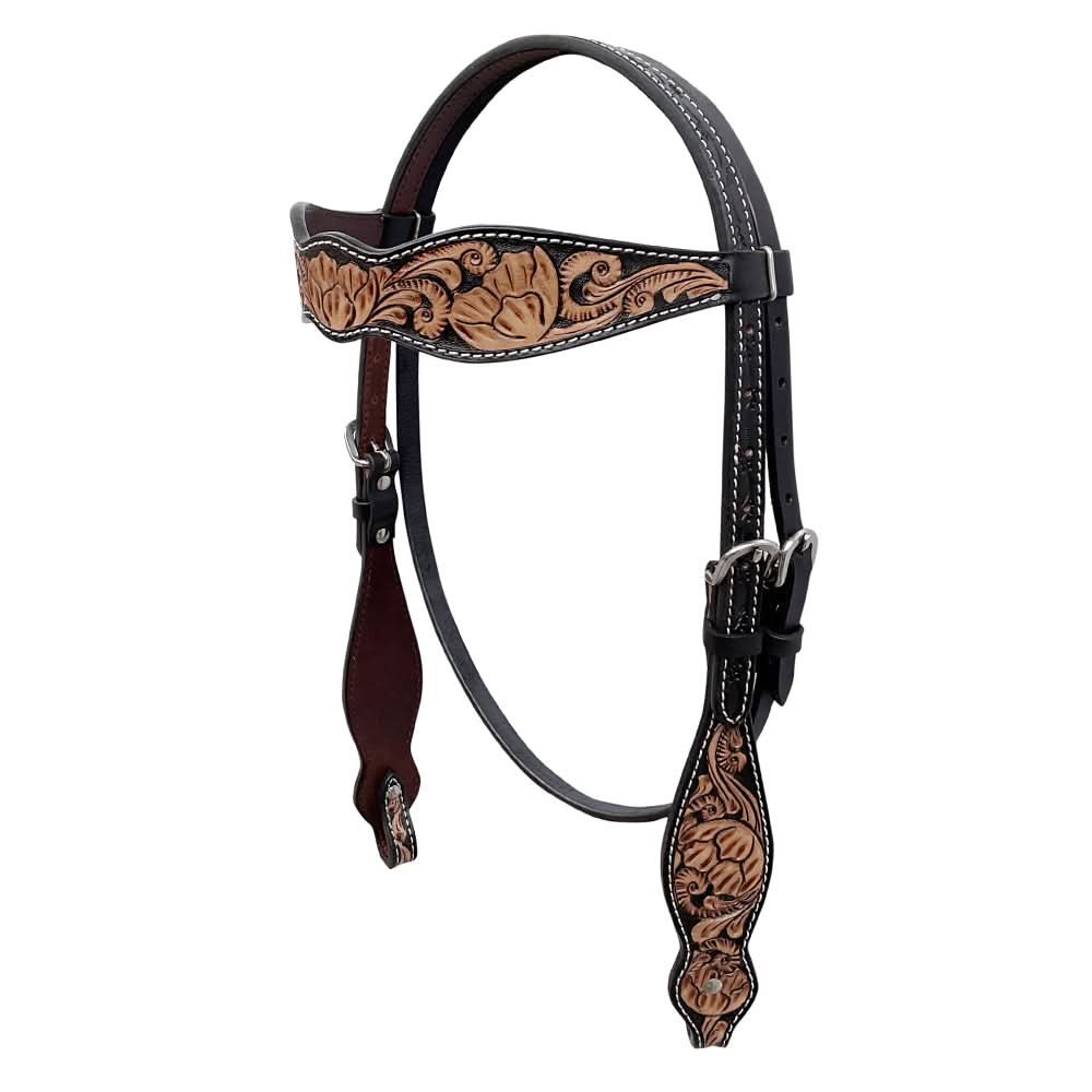BAR H EQUINE Western Handtooled Leather Horse Headstall & Breast Collar Set