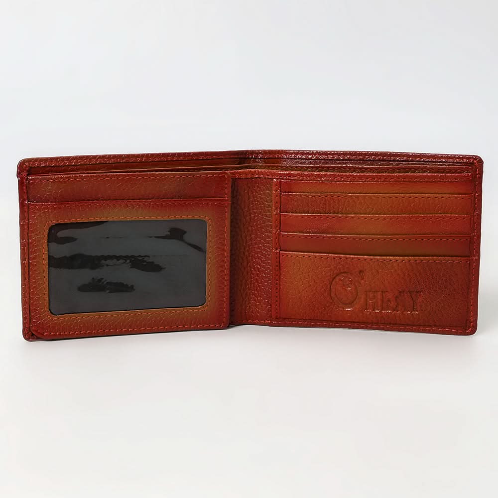 OHLAY Rodeo Genuine Leather Western Bifold Wallet For Men Mahogany