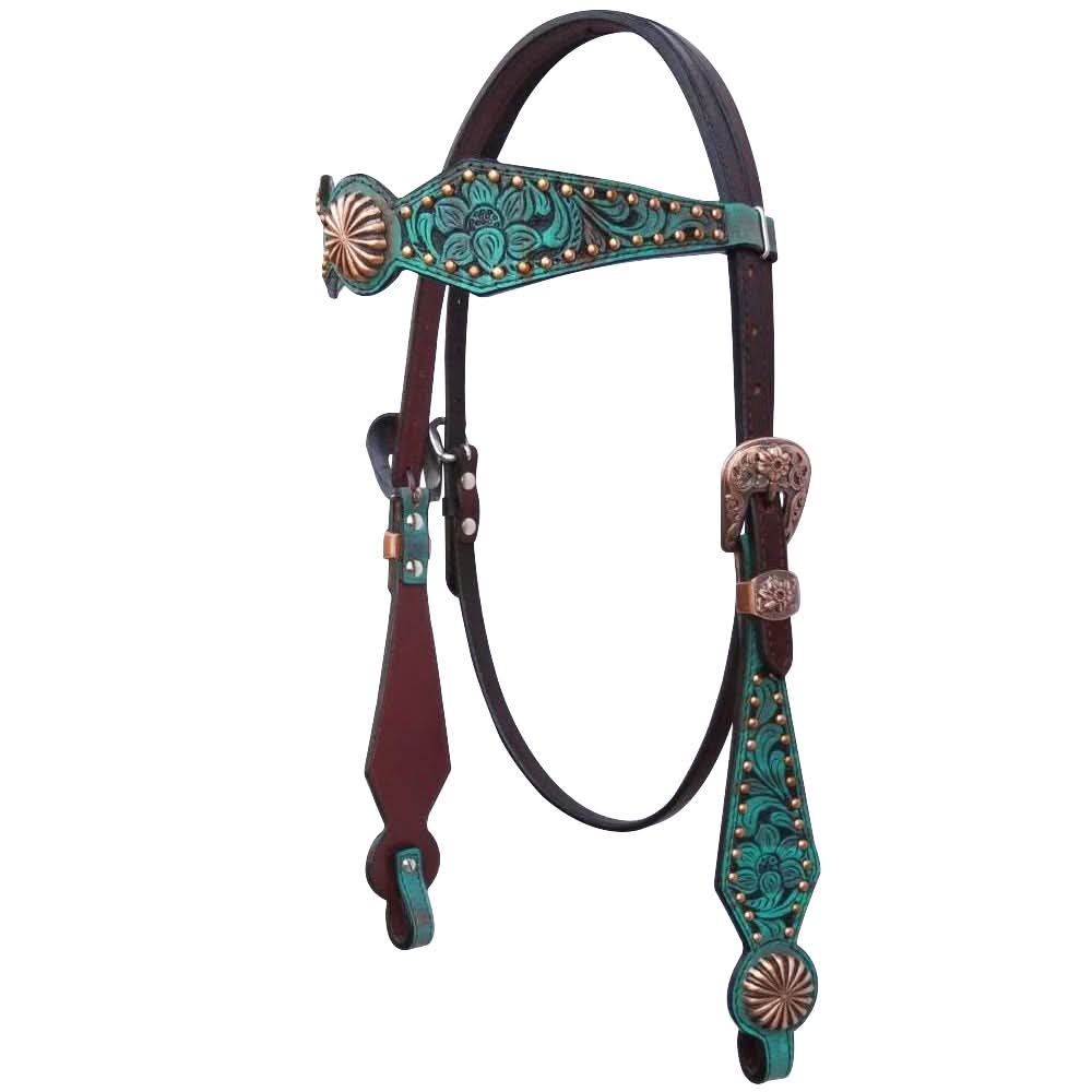 Bar H Equine American Leather Horse Saddle Tack One Ear Headstall | Breast Collar | Browband Headstall | Wither Strap | Tack Set for Horses Spotted Pinwheel Collection