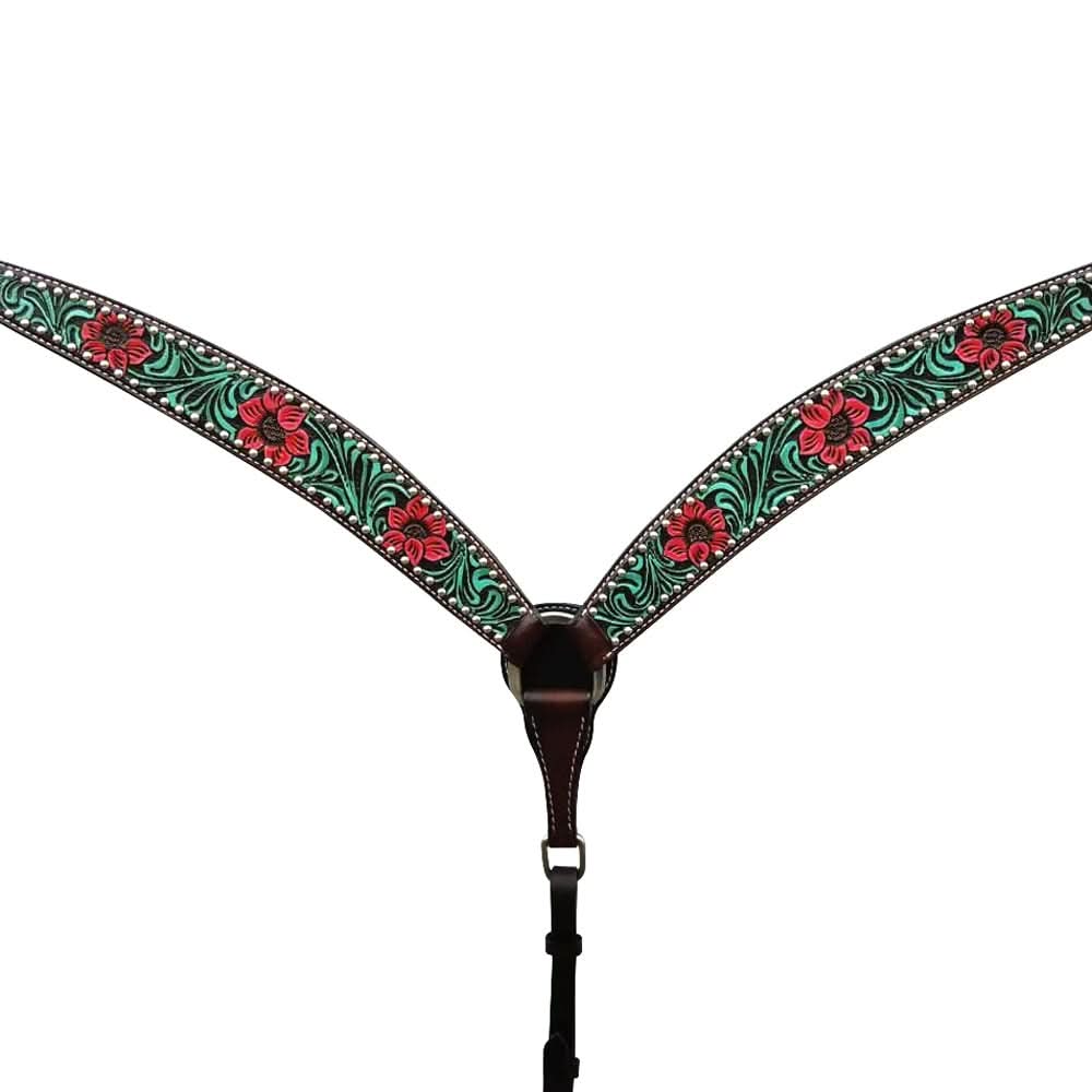 Bar H Equine American Leather Horse Saddle Tack One Ear Headstall | Breast Collar | Browband Headstall | Wither Strap | Tack Set for Horses Botanic Chiseled Collection