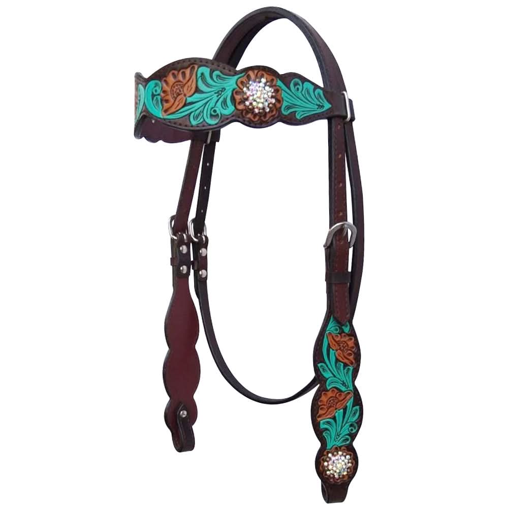 Bar H Equine American Leather Horse Saddle Tack One Ear Headstall | Breast Collar | Browband Headstall | Wither Strap | Tack Set for Horses Jora Autumn Collection