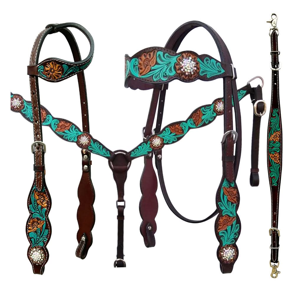 Bar H Equine American Leather Horse Saddle Tack One Ear Headstall | Breast Collar | Browband Headstall | Wither Strap | Tack Set for Horses Jora Autumn Collection