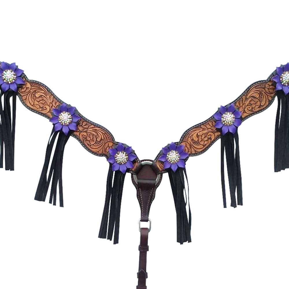 Bar H Equine American Leather Horse Saddle Tack One Ear Headstall | Breast Collar | Browband Headstall | Wither Strap | Tack Set for Horses BER113