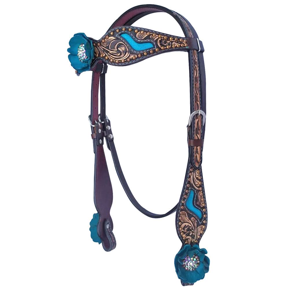 Bar H Equine American Leather Horse Saddle Tack One Ear Headstall | Breast Collar | Browband Headstall | Wither Strap | Tack Set for Horses BER114