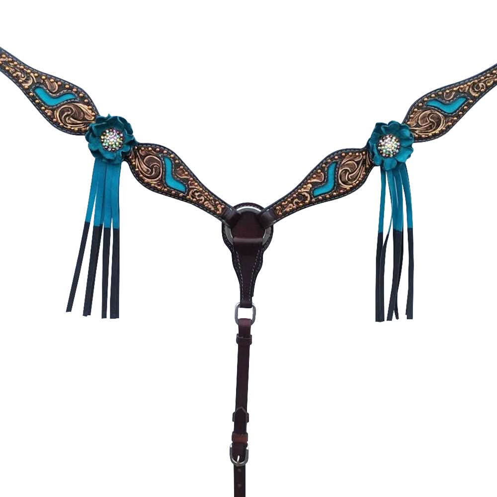 Bar H Equine American Leather Horse Saddle Tack One Ear Headstall | Breast Collar | Browband Headstall | Wither Strap | Tack Set for Horses BER114