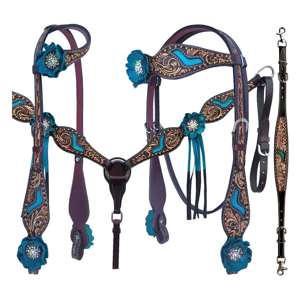 Bar H Equine American Leather Horse Saddle Tack One Ear Headstall | Breast Collar | Browband Headstall | Wither Strap | Tack Set for Horses BER114