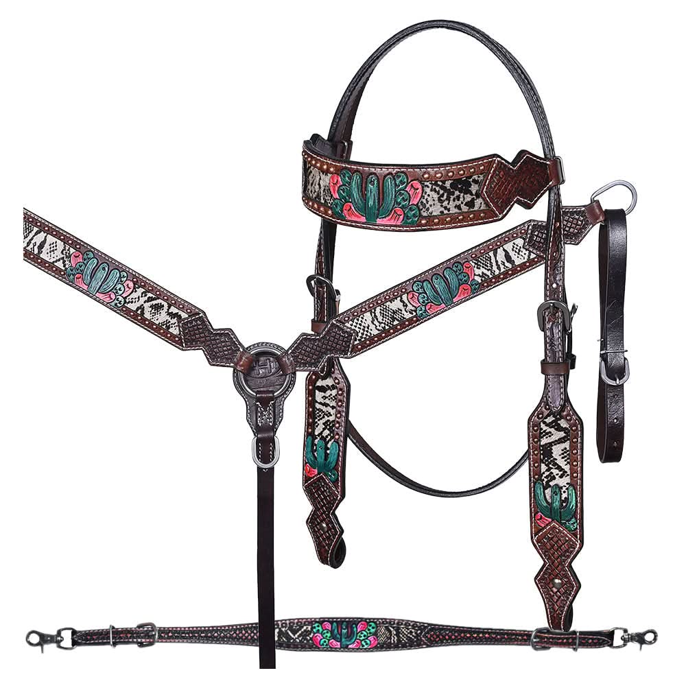 Bar H Equine American Leather Horse Saddle Tack One Ear Headstall | Breast Collar | Browband Headstall | Wither Strap | Tack Set for Horses BER170