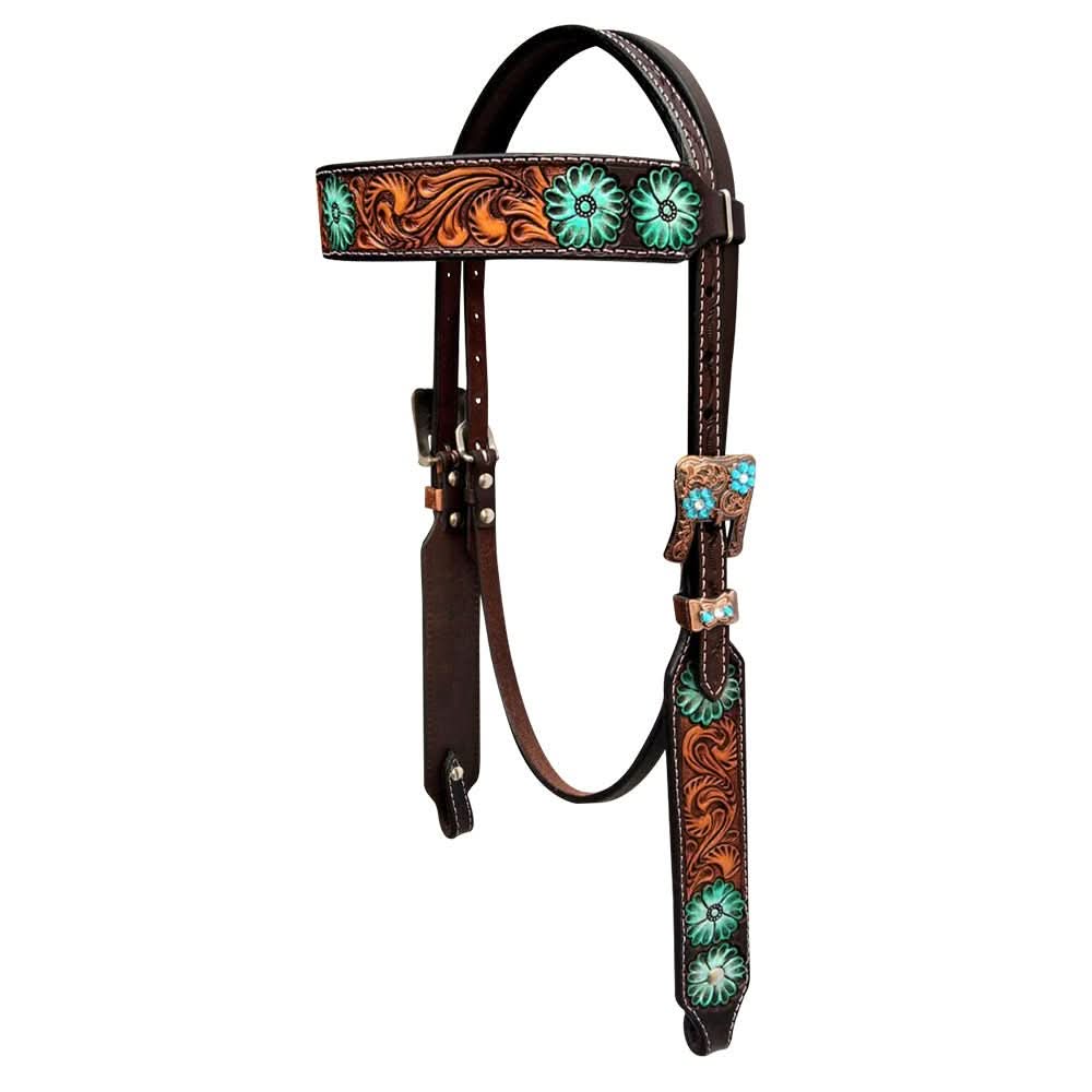 Bar H Equine Genuine Western American Leather Horse Premium Headstall & Breast Collar Set