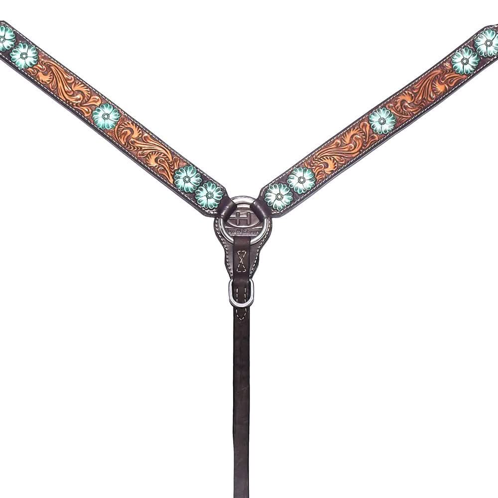 Bar H Equine Genuine Western American Leather Horse Premium Headstall & Breast Collar Set