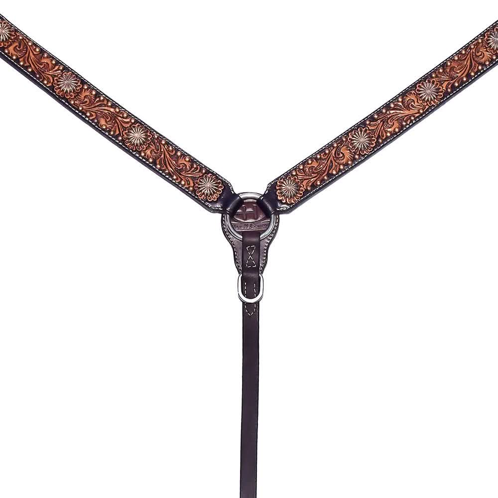 Bar H Equine Genuine Western American Leather Horse Premium Headstall & Breast Collar Set