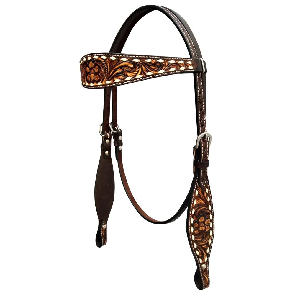 Bar H Equine Genuine Western American Leather Horse Premium Headstall & Breast Collar Set