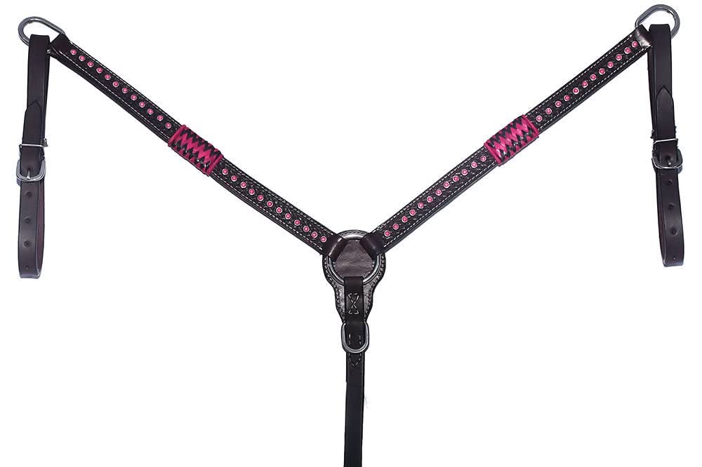 Bar H Equine Genuine Western American Leather Horse Premium Headstall & Breast Collar Set