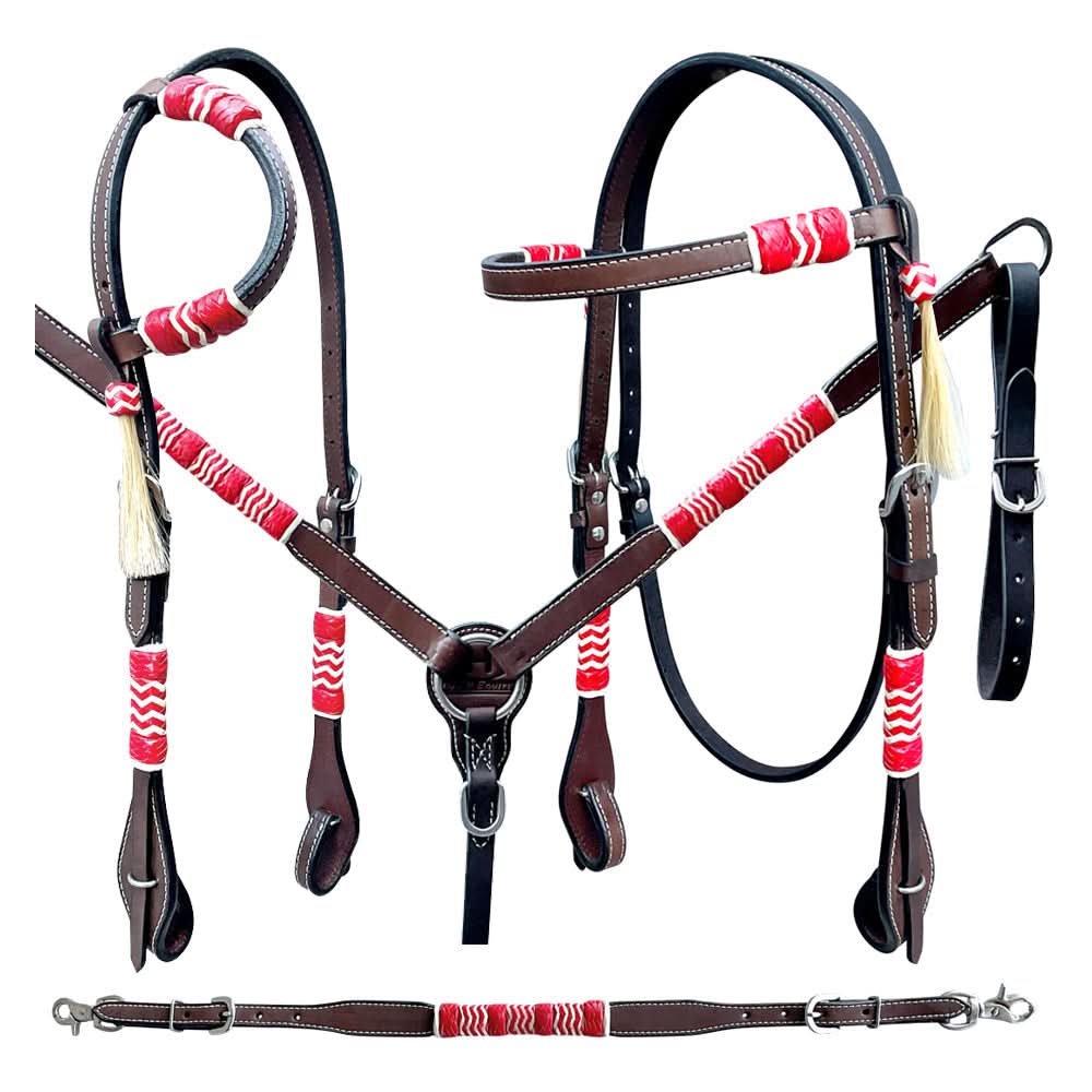 Bar H Equine American Leather Horse Saddle Tack One Ear Headstall | Breast Collar | Browband Headstall | Wither Strap | Tack Set BER282