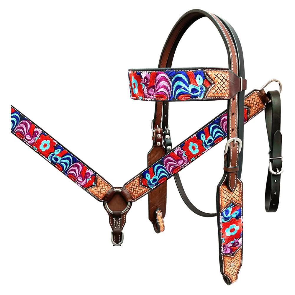 Bar H Equine Western Leather Horse Headstall & Breast Collar Brown