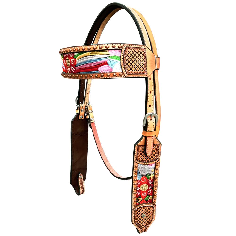 Bar H Equine Western Leather Horse Headstall & Breast Collar Tan