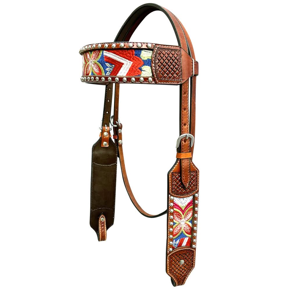 Bar H Equine Western Leather Horse Headstall & Breast Collar Brown