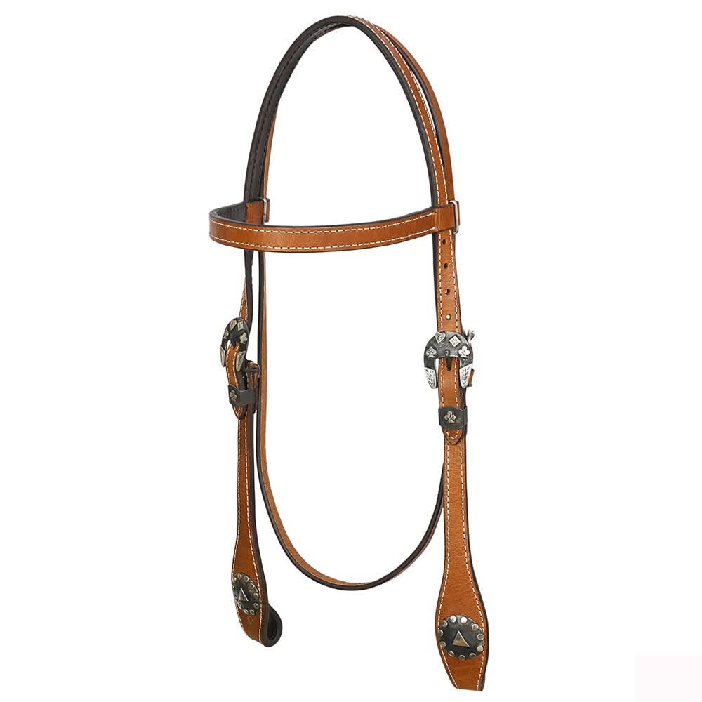 Hilason Western Horse Genuine Leather Headstall Bridle Engraved GS Concho Chestnut