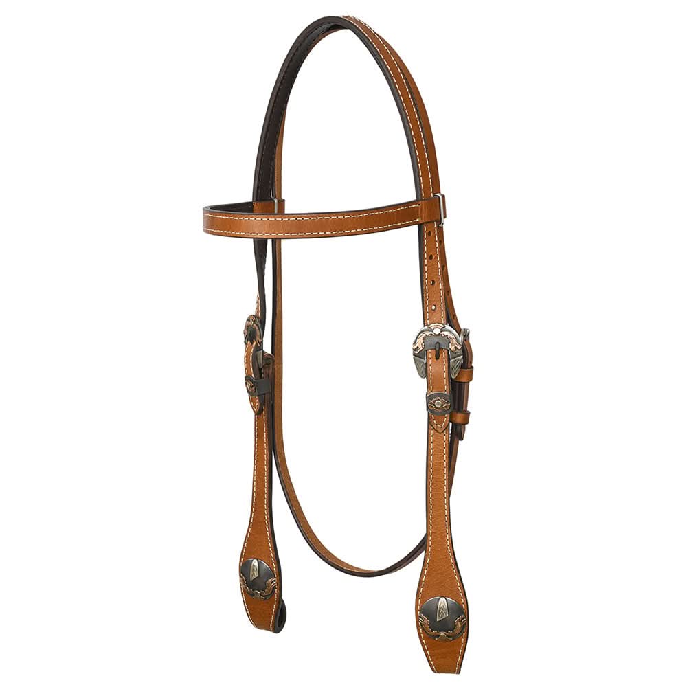 Hilason Western Horse Genuine Leather Headstall Bridle Engraved GS Concho Chestnut