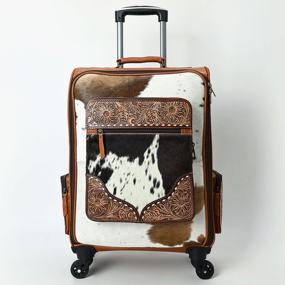 American Darling Travel Case Beautifully Hand Tooled  Hair-On Genuine Leather women bag western handbag purse