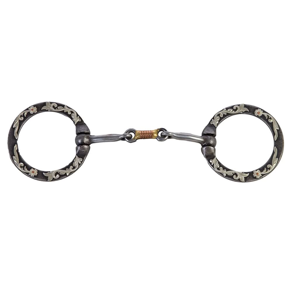 HILASON Steel Dogbone Ring With Floral Engraved Horse Bit 5" Mouth RS 70MM