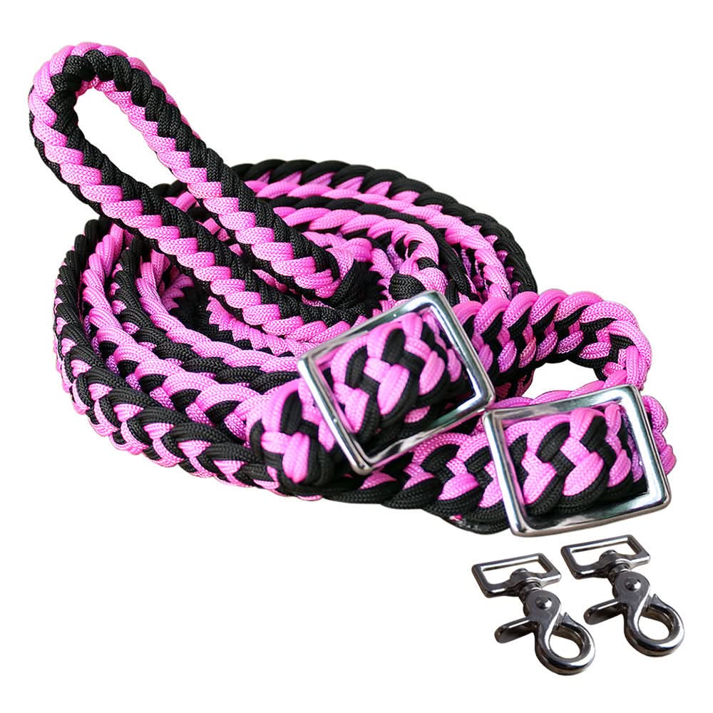 1" X 8Ft Hilason Braided Poly Barrel Horse Racing Reins Flat Grip Knots W/ Snaps