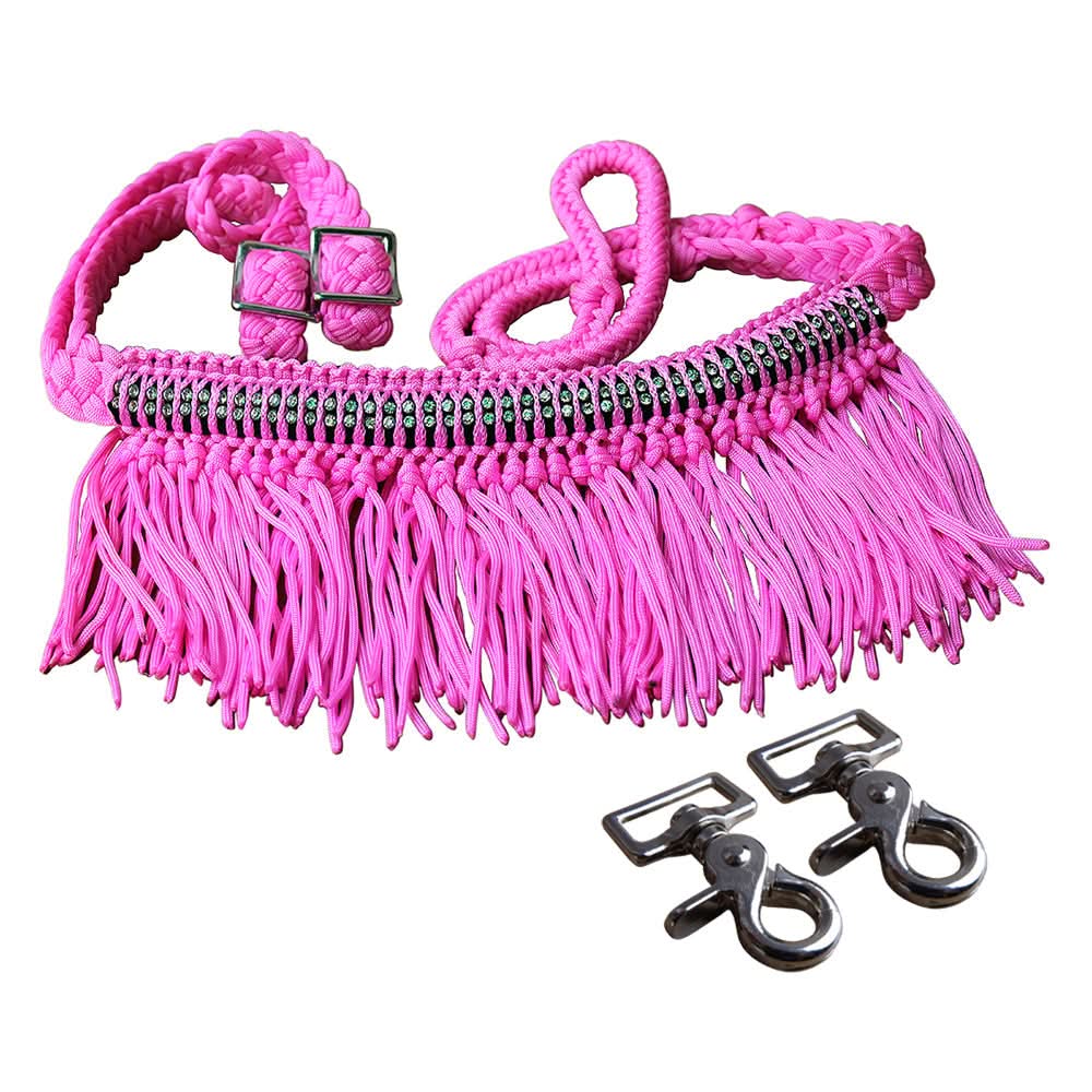 1" X 8Ft Hilason Braided Barrel Horse Racing Reins Knots Fringe Crystal W/ Snaps