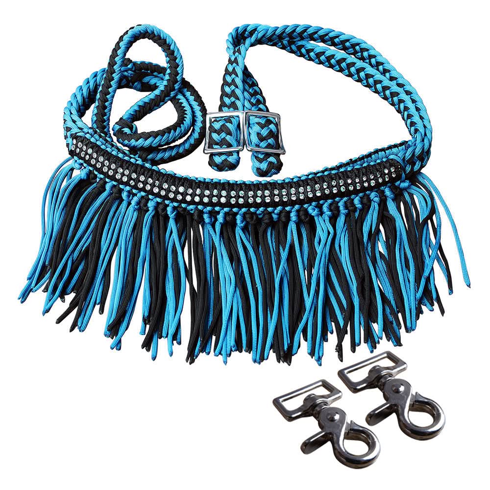 1" X 8Ft Hilason Braided Barrel Horse Racing Reins Knots Fringe Crystal W/ Snaps