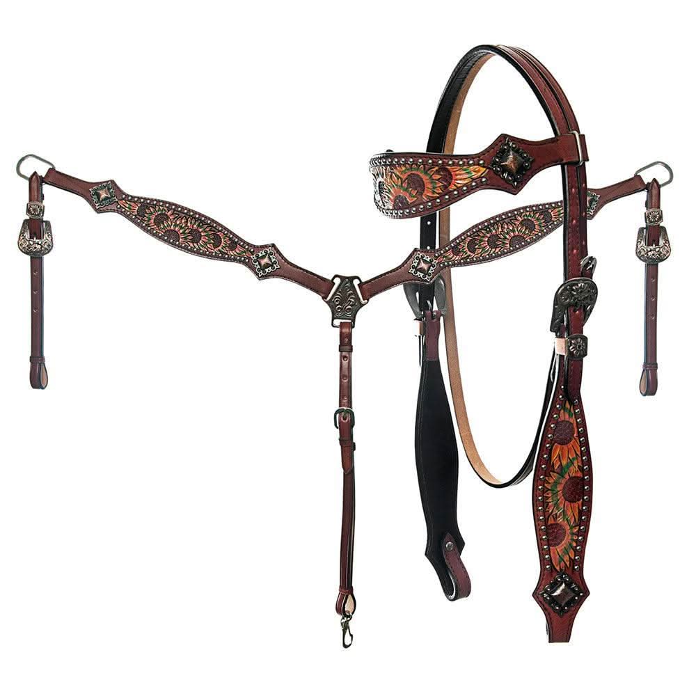 AMERICAN DARLING Western Horse Headstall Breast Collar Set American Leather
