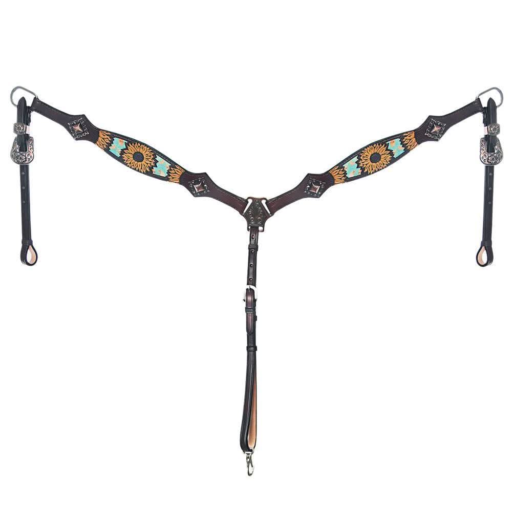 AMERICAN DARLING Western Horse One Ear Headstall Breast Collar Set Leather