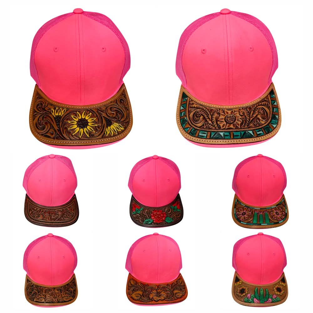 American Darling Men Women Adjustable Cap With Leather On Visor Red