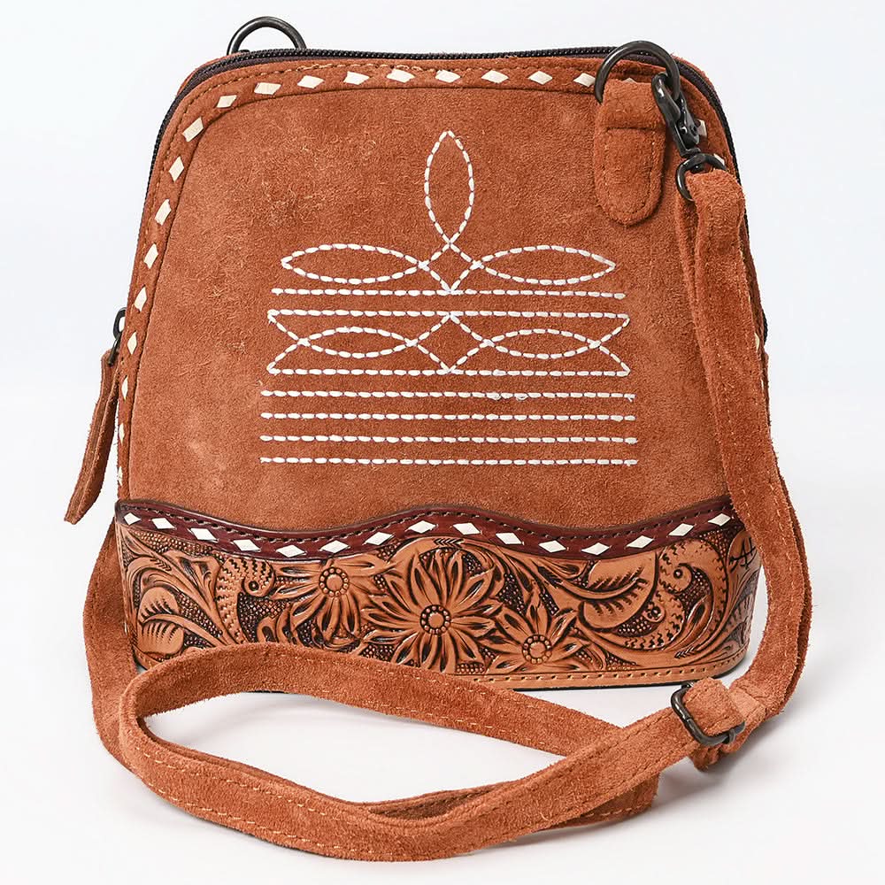 American Darling ADBG1659 Cross Body Hand Tooled Suede Genuine Western Leather Women Bag Western Handbag Purse