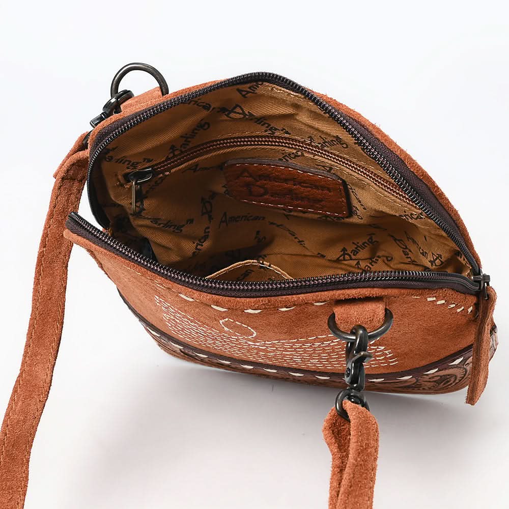 American Darling ADBG1659 Cross Body Hand Tooled Suede Genuine Western Leather Women Bag Western Handbag Purse