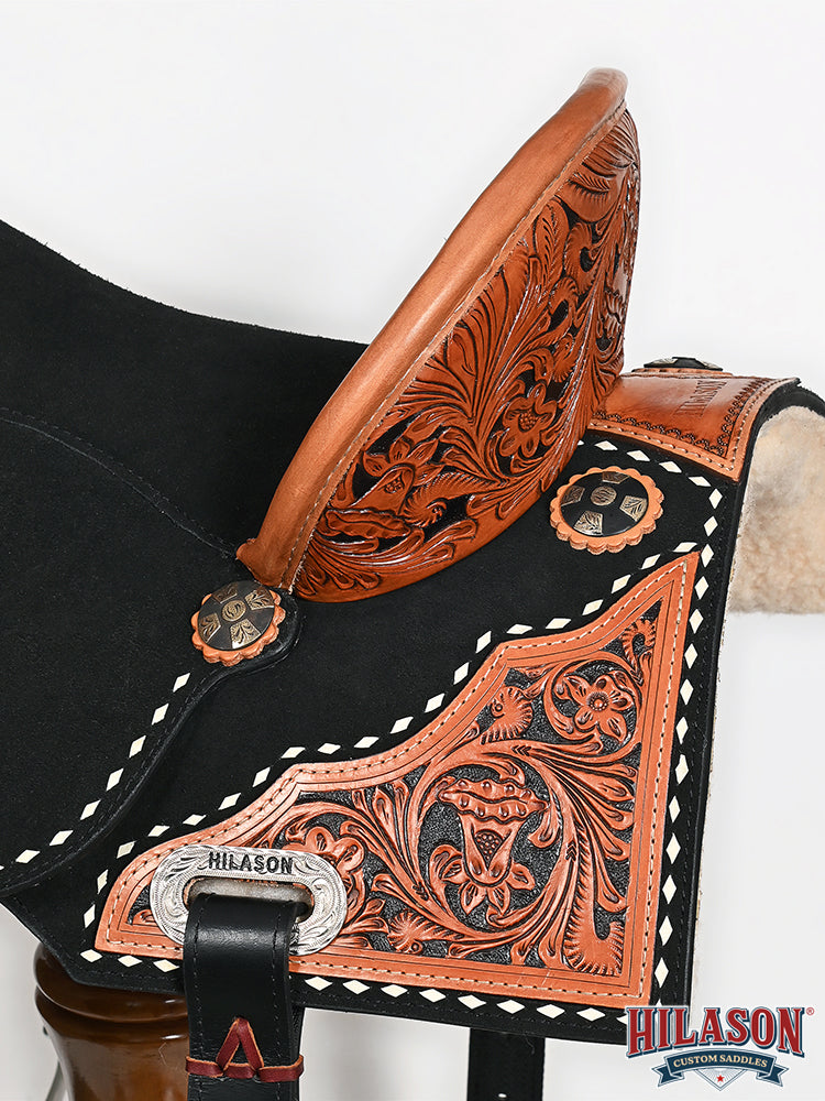 Hilason Western Horse Barrel Flex Tree Trail American Leather Saddle Black Gorgeous Floral Hand Tooled & Carved