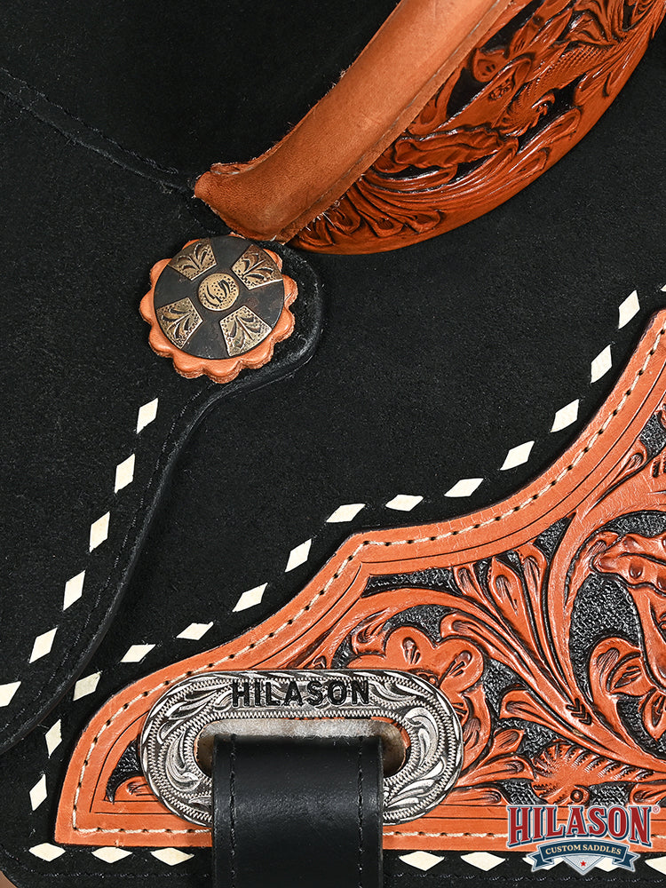 Hilason Western Horse Barrel Flex Tree Trail American Leather Saddle Black Gorgeous Floral Hand Tooled & Carved