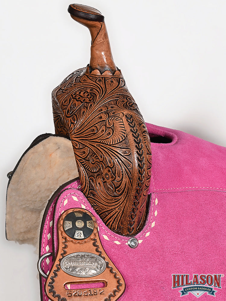 Hilason Western Horse Barrel Flex Tree Trail American Leather Saddle Pink Gorgeous Floral Hand Tooled & Carved
