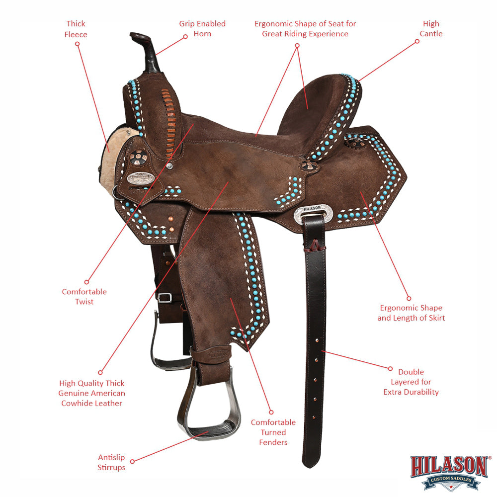 Hilason Western Horse Barrel Flex Tree Trail American Leather Saddle Brown