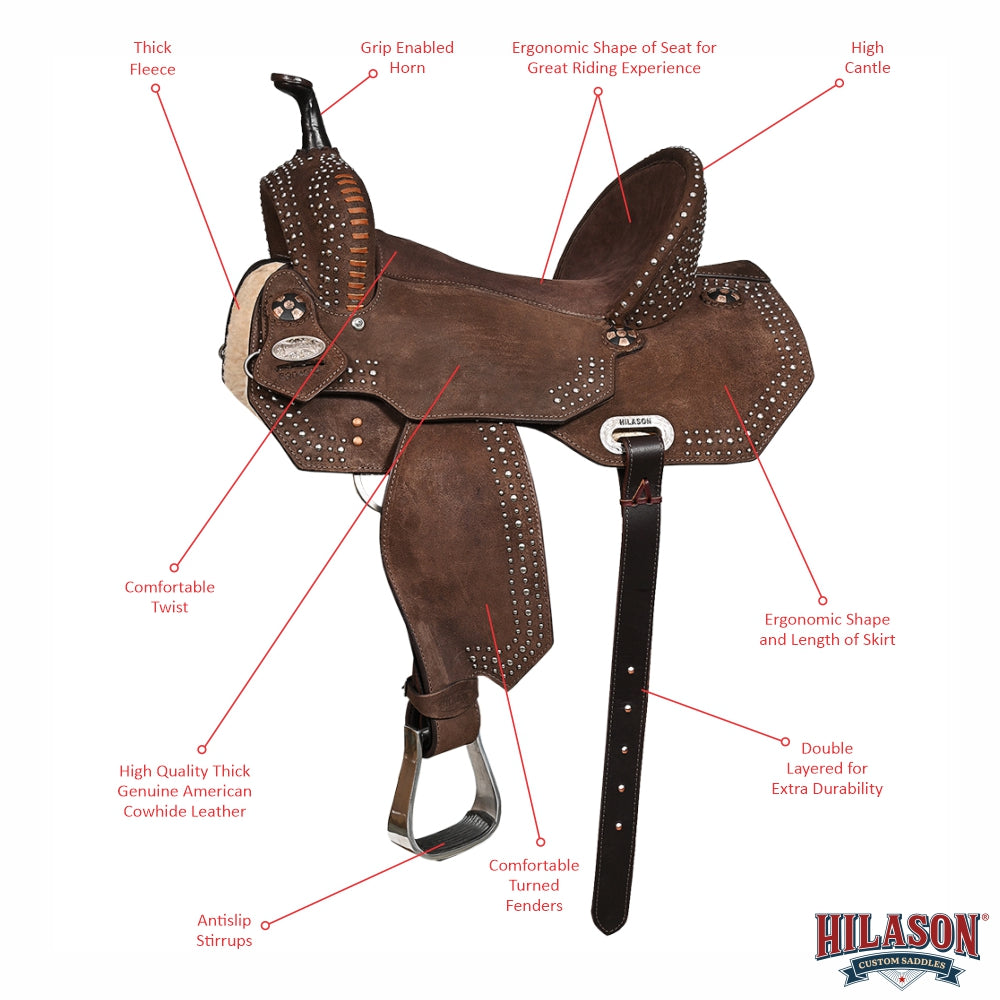 Hilason Western Horse Barrel Flex Tree Trail American Leather Saddle Brown