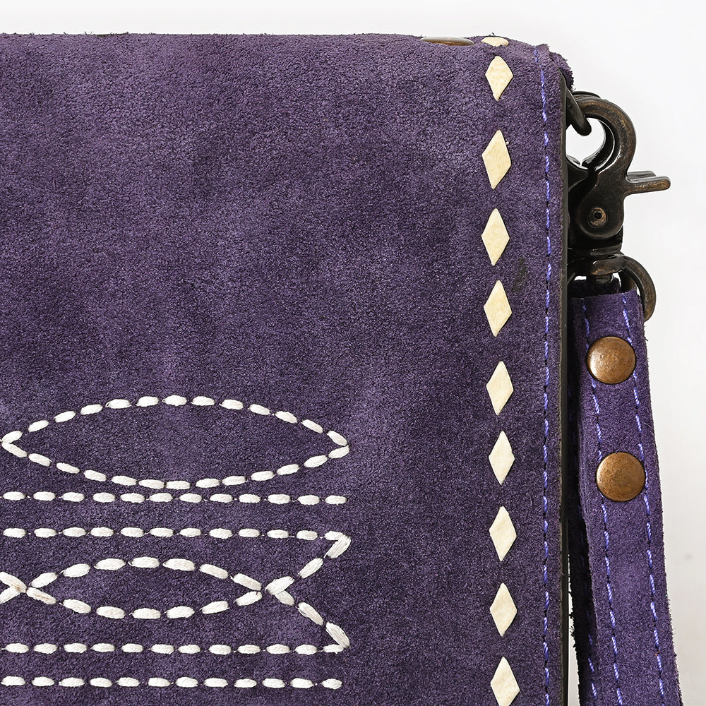 American Darling Western Small Cross Body Genuine Leather Handbag Purse Wallet Bag For Women Girls Purple