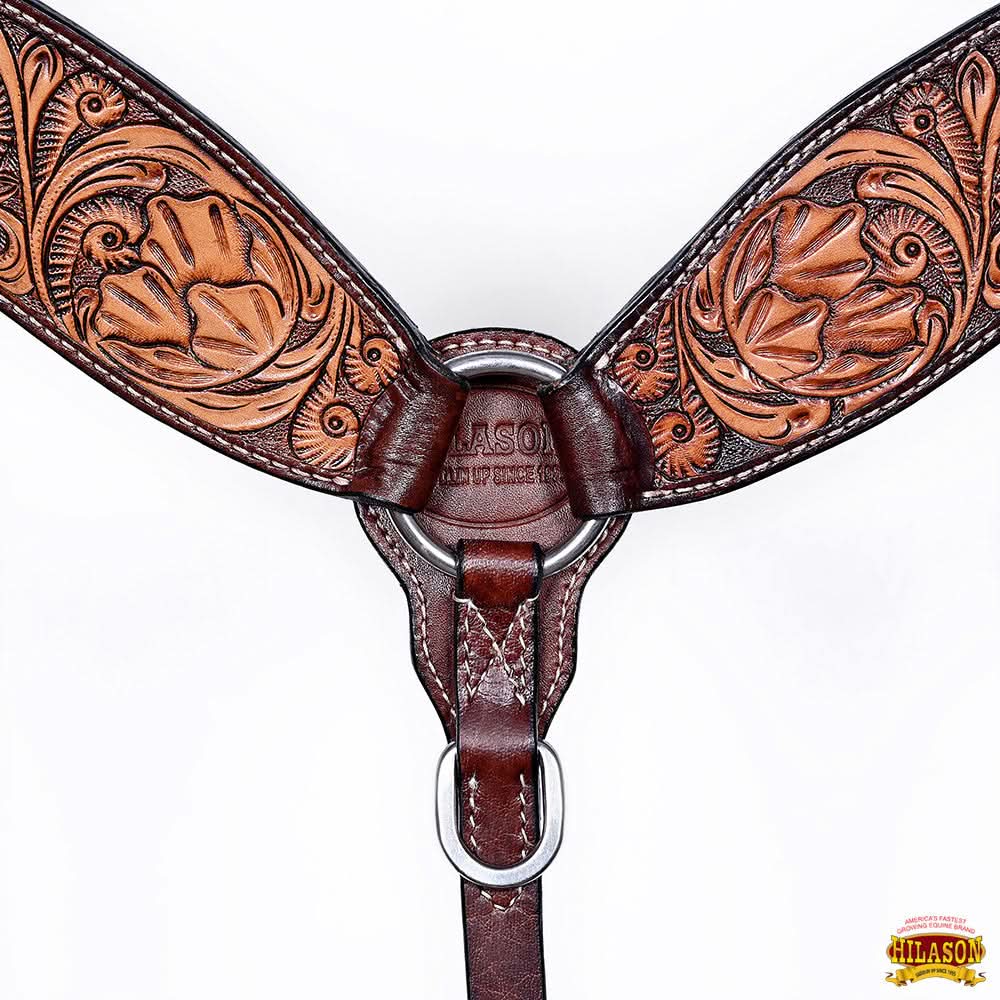 HILASON Western Horse Hand Carved American Leather Breast Collar Headstall
